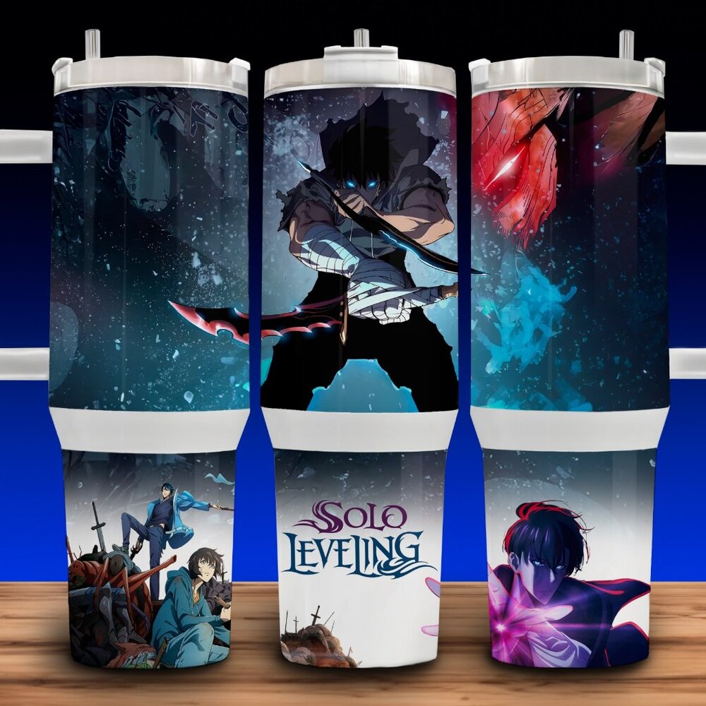 Solo Leveling Anime Sung Jinwoo Action Cup Mug Tumbler 40oz with lid and straw